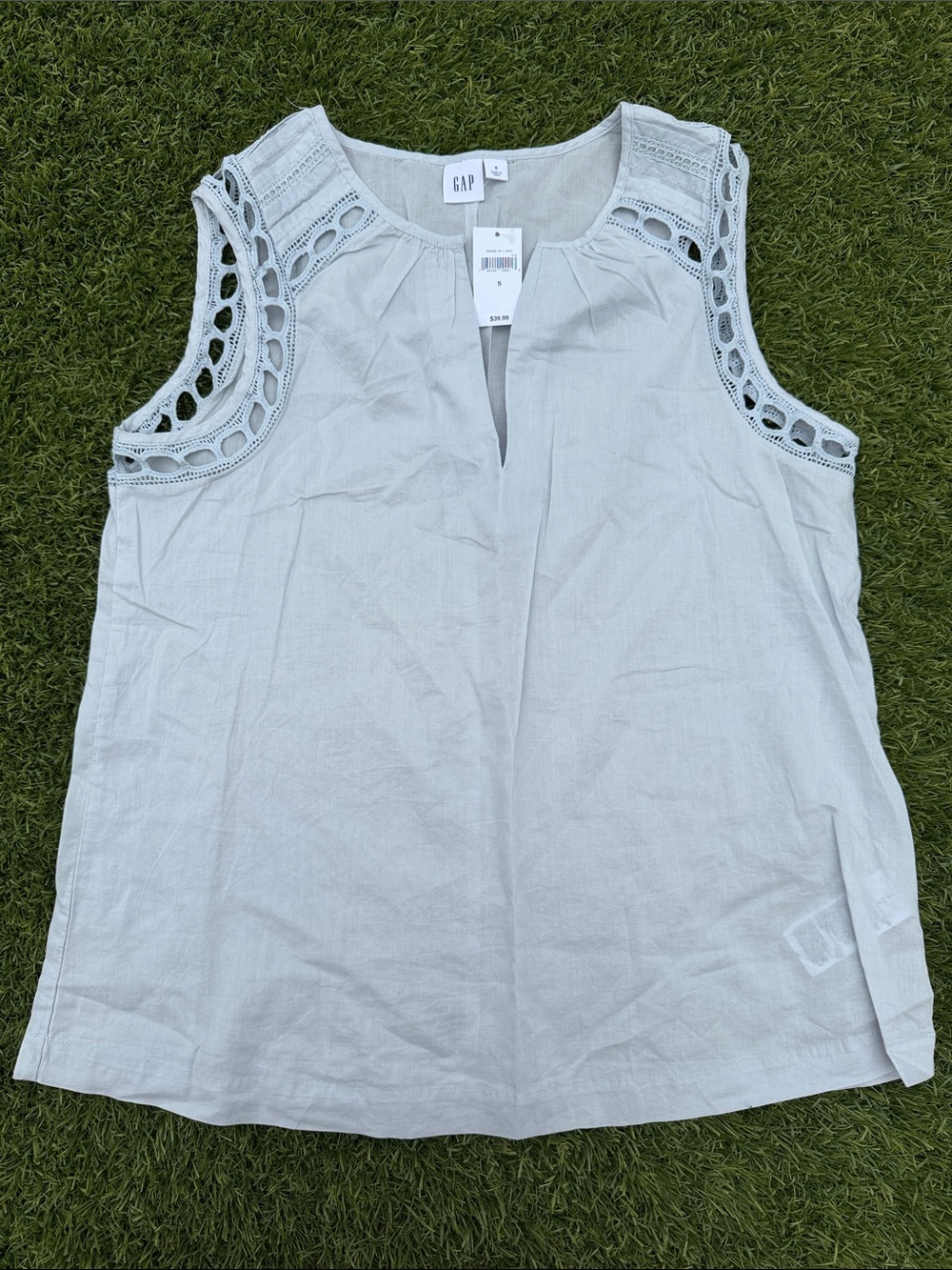 GAP Light Gray Crochet-Trim Sleeveless Blouse